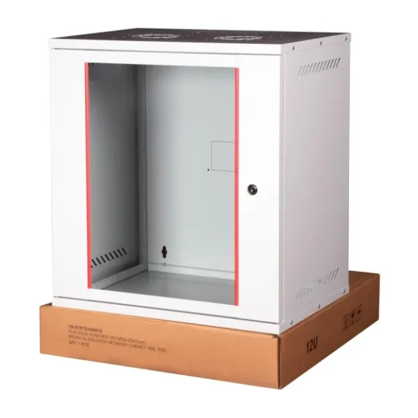 Lande - 12u 19" Cam Kapaklı Duvar Tipi Rack Kabinet Genişlik: 544 Mm Derinlik: 400 Mm Açık Gri Demonte