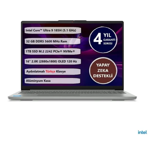 Lenovo Ideapad Slım 5 16IMH10 Intel CoreTM Ultra 9 185H 32GB 1 Tb SSD Freedos 16" 83V70057TR Taşınabilirbilgisayar - 32 GB