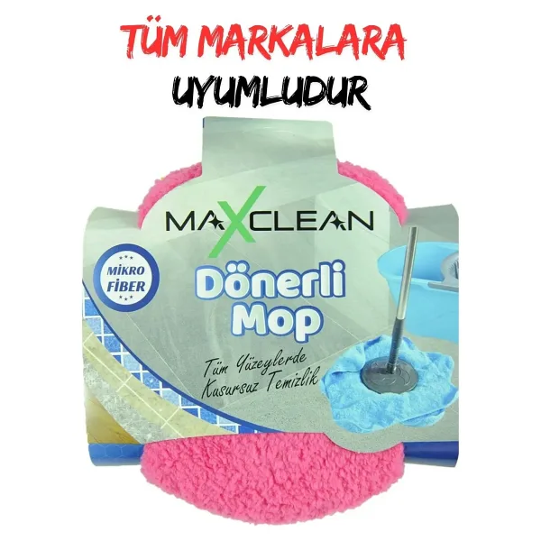 MaxClean Dönerli Mop Welsoft Yedek Başlık Pembe 35x35 Yedek 360 Döner Başlıklı Havlu Paspas Ucu