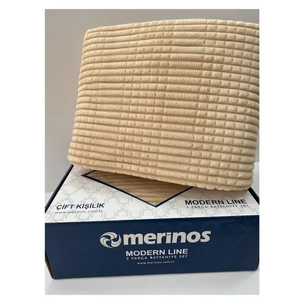 Merinos Modern Line 2 Parça Tek Kişilik Battaniye Seti Capuccino Renk Tek Ebat Beden - 150 x 220 cm - Renkli