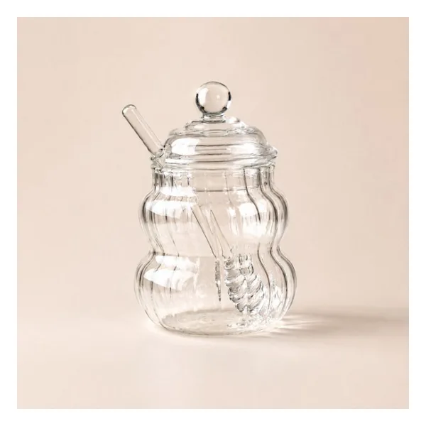 Mien Kaşıklı Cam Bal Kavanozu - Şeffaf - 400 ml