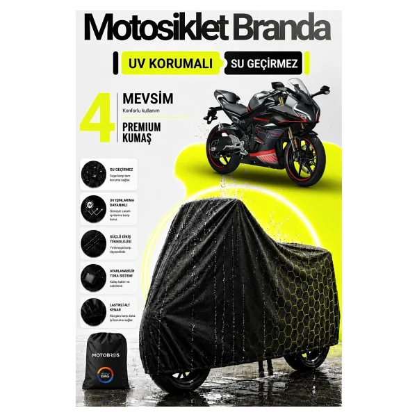 Motobros Motosiklet Brandası Motor Brandası CF Moto 450 SR Uyumlu BlackShield Siyah Su Geçirmez UV Korumalı Motor Örtüsü