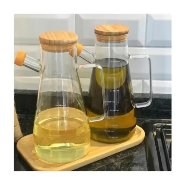 Paçi Borosilikat Cam 2'li 900 ml Yağlık Seti Bambu Standlı Şık ve Dayanıklı Mutfak Aksesuarı