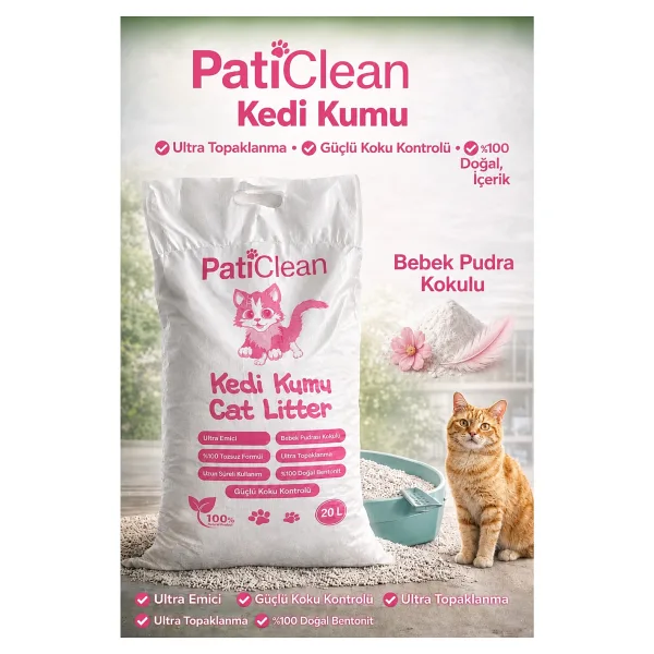 Pati Clean Bebek Pudrası Kokulu 20 lt Bentonit Kedi Kumu