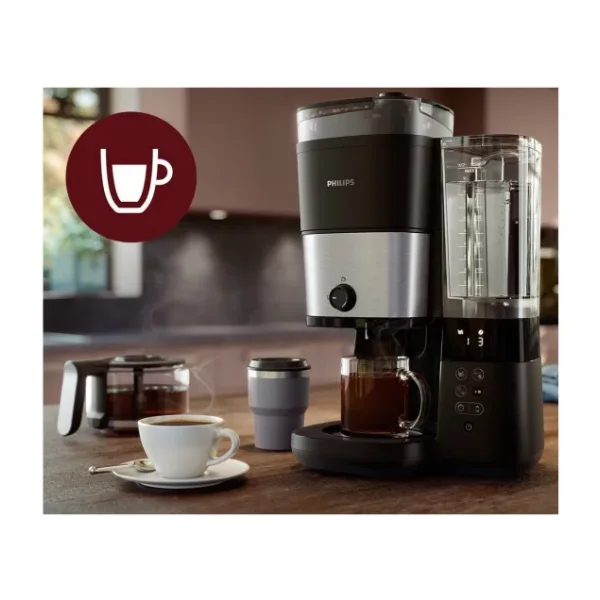 Philips LED Ekran Cam Sürahili Filtre Kahve Makinesi Entegre Kahve Öğütme ve Çıkarılabilir Su Hazneli