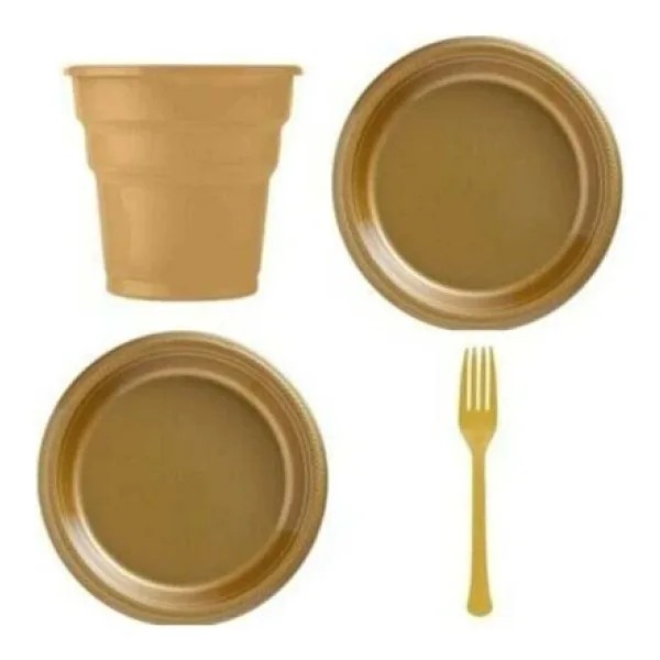 Plastik Tabak Bardak Çatal Seti Gold 25'Li