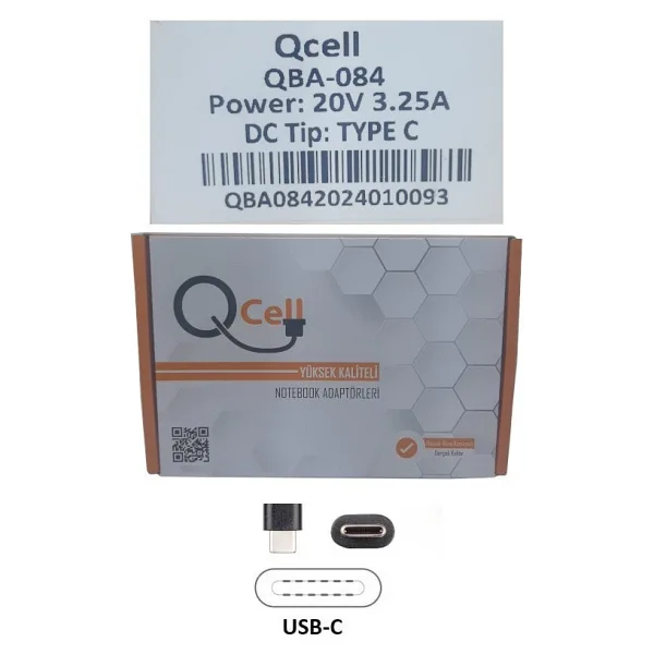 Qcell QBA-084 20V 3.25A USB Type-C Laptop Adaptör 65W PD Uyumlu