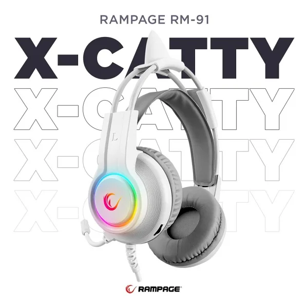 Rampage X-Catty RM-K91 Beyaz RGB 7.1 USB Kablolu Kulak Üstü Oyuncu Kulaklığı