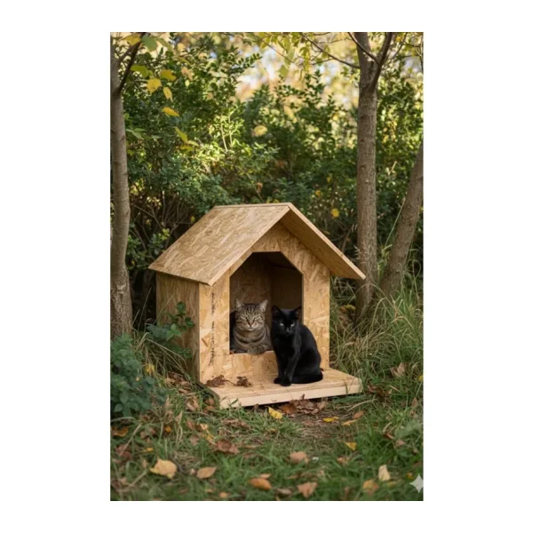 Reyo Kedi Evi Dış Ortam Uygun Ahşap Kedi Evi Osb 45X40x40 Cm - Cat20