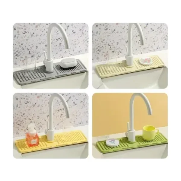 Sanal Trend Mat Gri Renk 30 cm Mutfak Banyo Lavabo Kenarı Silikon Matı Silikon Musluk Su Sıçrama Önleyici 1 Adet