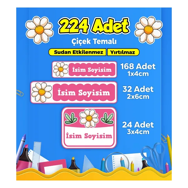 Sb Store Okul Kreş Etiketi Kalem Defter Özel Isim Yazılabilen Etiket Seti Model 127 - 224 Adet