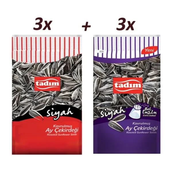 Tadım Kavrulmuş Taze Siyah Çekirdek Bol Tuzlu, Tuzsuz Karma Paket (180 Gr.) 3'er Adet Yeni Mahsul