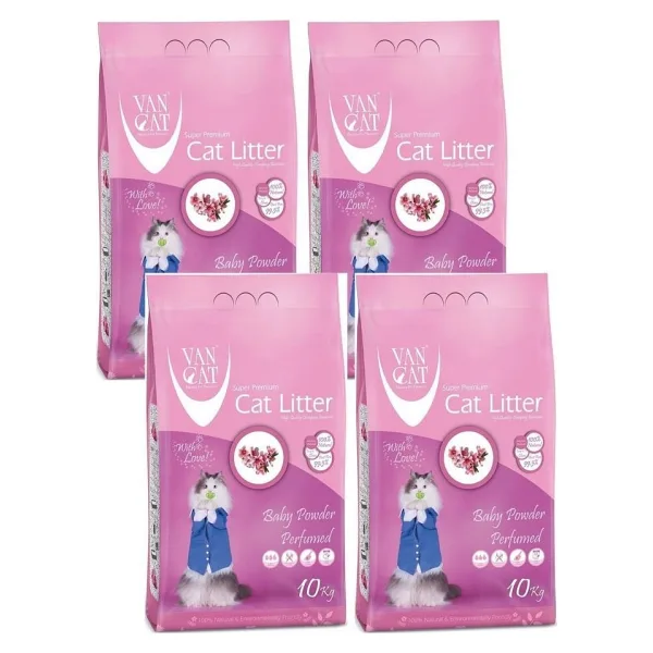 Vancat Bebek Pudrası Kokulu 10 kg/11.8 lt 4'lü İnce Taneli Bentonit Kedi Kumu
