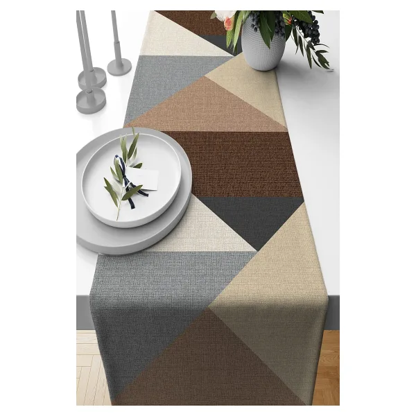 Viva Home 40x140cm Runner Dokuma Leke Tutmaz Premium Tay Tüyü Kumaş Masa Örtüsü Geometrik Rnr391