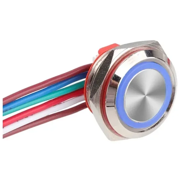 WD16C1-Wired-P1-E 16mm Düz Yaylı Mavi Işıklı Metal Buton - Kablolu