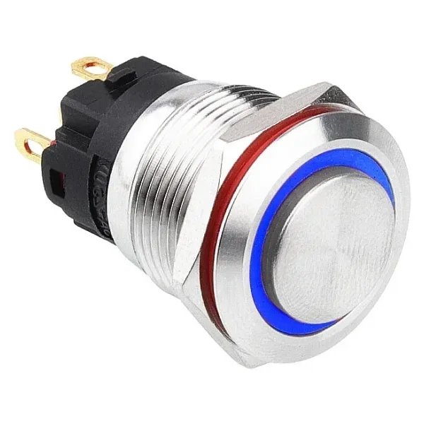 WD19A-G1Z-E 19mm Çıkık Anahtarlı Işıklı Metal Buton - Mavi