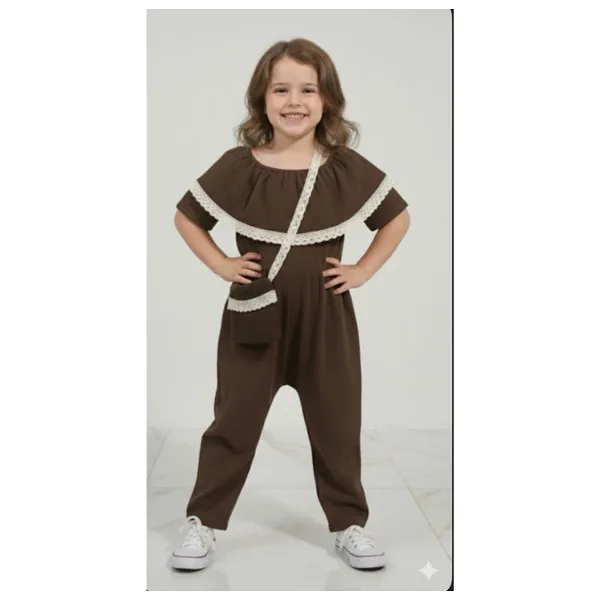 Zelhankids Kız Çocuk Müslin Kumaş Tulum (Çantalı)