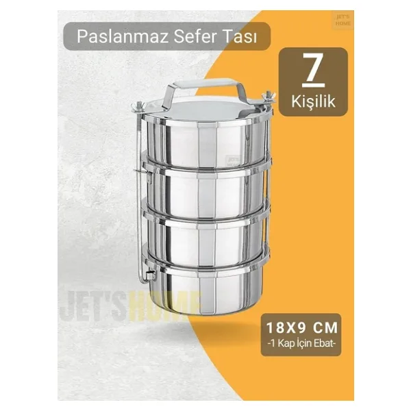 4'lü Sefer Tası 18x9 cm Yemek Taşıma Kabı Paslanmaz Çelik No:4