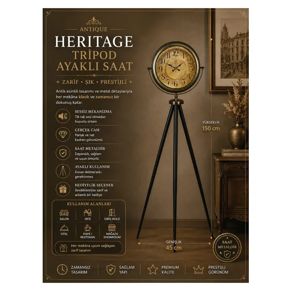 Antique Heritage Eskitme Tripod Ayaklı Saat