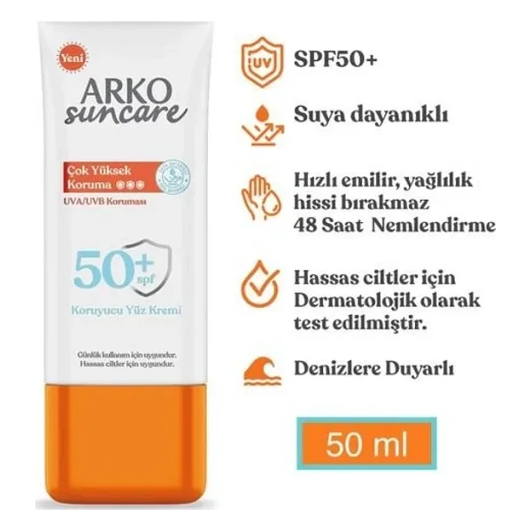 Arko Suncare Çok Yüksek Korumalı 50 ml 50 Faktör Yüz Güneş Kremi
