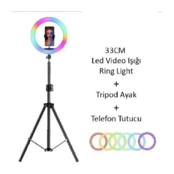 Asfal 13 Inç (33 CM) Rgb Çok Renkli Led Make Up Selfie Işığı 210 Cm Tripot Selfie Çubuğu Tiktok Işığı