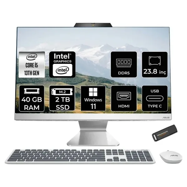 ASUS A3402WVAK i5 1335U 40GB DDR5 2TB SSD Intel Graphics 23.8 FHD W11P Beyaz All in One & PER4