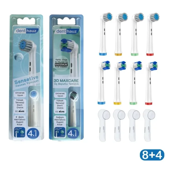 Denthauz Süper Set Sensetive + 3D Maxcare Oral-B Uyumlu Diş Fırçası Başlıkları + Fırça Koruma Kapağı