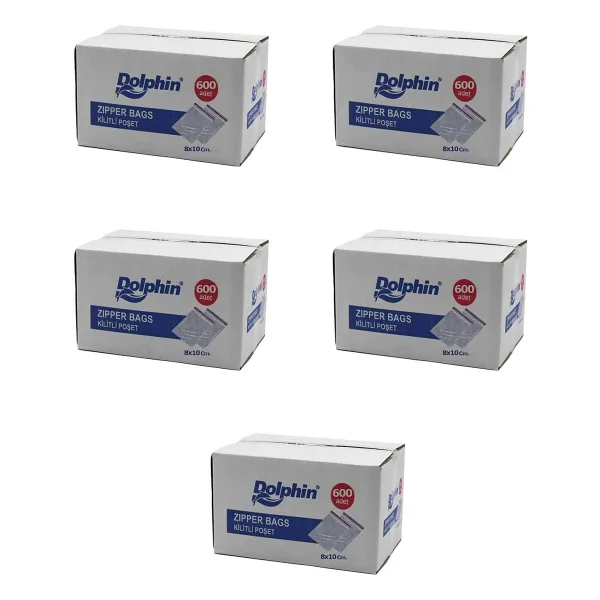 Dolphin Kilitli Şeffaf Buzdolabı Kilitli Saklama Poşeti Torba - 8x10 Cm. - 1000 Adetlik 5 Kutu