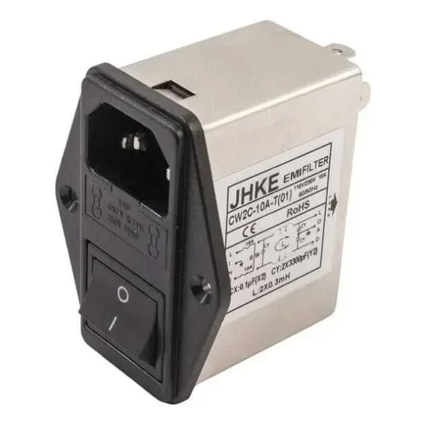 EMI Filtre 10A Anahtarlı Erkek Power Soketi - Sigorta Yuvalı
