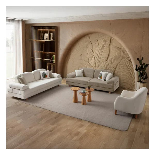 Eymense Aries Yataklı Sandıklı Koltuk Takımı 3+3+1 Sütlü Kahve
