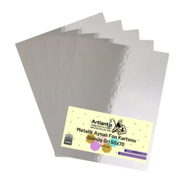 Gümüş Gri 50x70 Metalik Aynalı Fon Kartonu 5 Adet 1 Paket Artlantis Aynalı Metalik Fon Kartonu