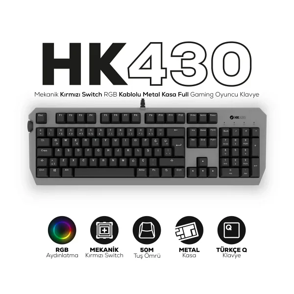 Hawk Gaming HK430 RGB Red Switch Kablolu Mekanik Oyuncu Klavyesi