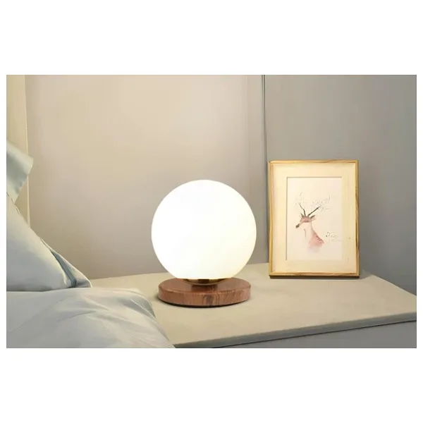 HOMİNG Nuuq Küre Cam Gece Lambası Ahşap Taban