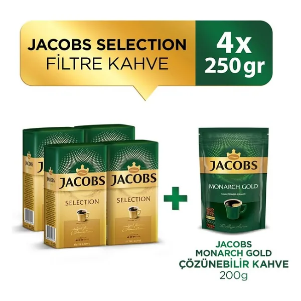 Jacobs Selection Filtre Kahve 250 gr x 4 Adet + Jacobs Gold Çözünebilir Kahve 200 gr - 1 Adet