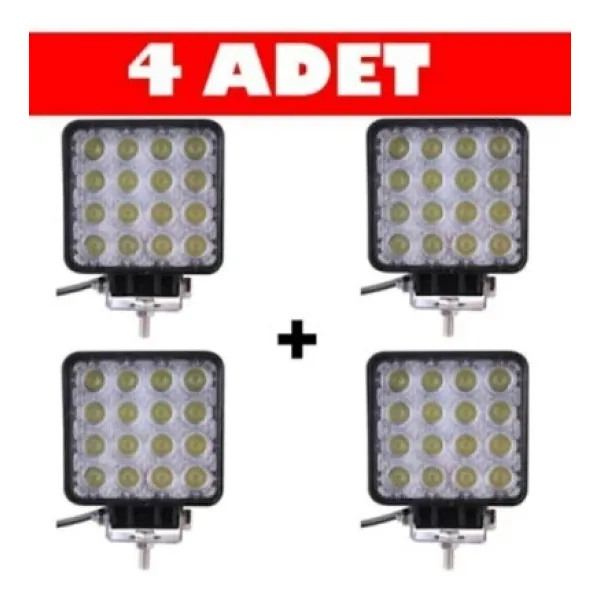 Kgn Off Road Sis Farı Sis Lambası 16 Led Kare 4'lü Paket Su Geçirmez