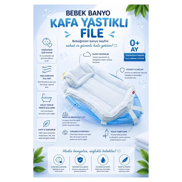 MorBebe Ultra Lüx Kafa Yastıklı Köpük File, Bebek Banyo Filesi ( Katlanır Küvet Için Uyumludur. ) Beyaz