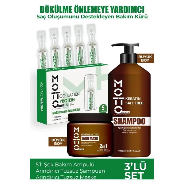 Motto Plus Professional 3'lü Set Dökülme Önleyici ve Saç Oluşumunu Destekleyen Şok Bakım Seti