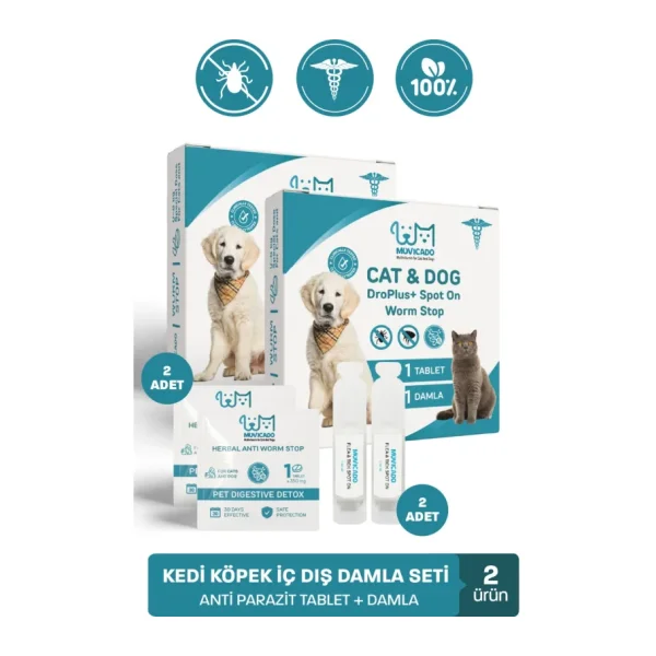Muvicado Iç Dış Parazit Kedi Köpek Dış Parazit Damlası Kedi Pire Damlası Köpek Pire Damlası Kedi Iç Dış Parazit Damla Tablet Seti Kedi Köpek Ödül