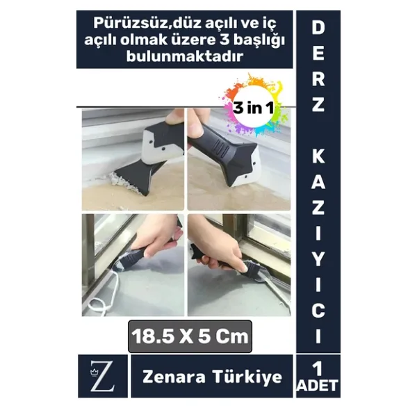 Premium Yüksek Kalite Kompakt 3 in 1 Fayans Derz Silikon Kazıyıcı Uygulayıcı 5 Silikon Başlık Hediye