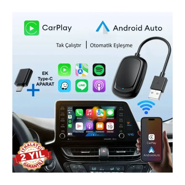 RADOON Yeni Tasarım Mini Kablosuz Carplay Usb ve Type-c Uyumlu Araç Multimedya Adaptörü