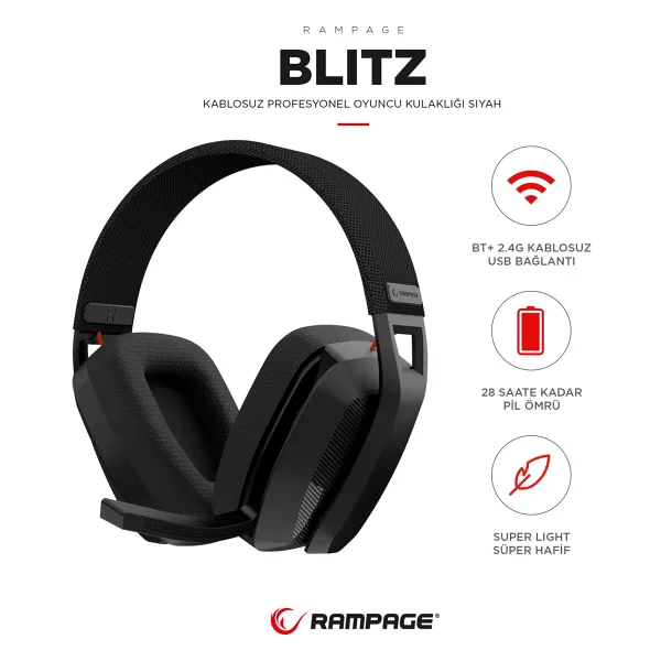 Rampage Blitz Kablolu/Kablosuz Kulak Üstü Oyuncu Kulaklığı