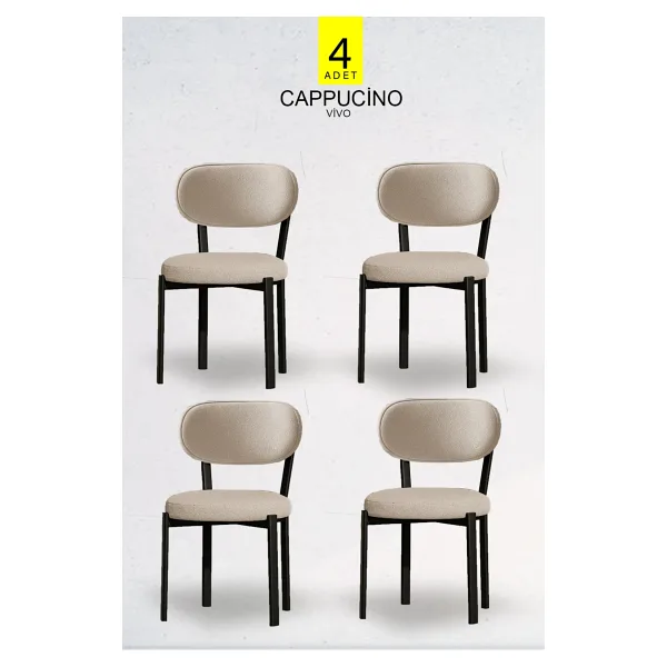 Renlife Vivo Serisi 4 Adet Metal Ayaklı Tedy Kumaş Sandalye (4adet Cappucino)