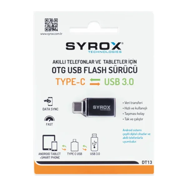 Syrox Type C - USB 3.0 Otg USB Flash Dönüştürücü - Gri