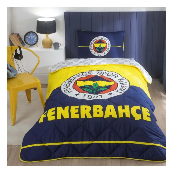 Taç Fenerbahçe Logo Tek Kişilik Yorgan Seti - Sarı - Lacivert