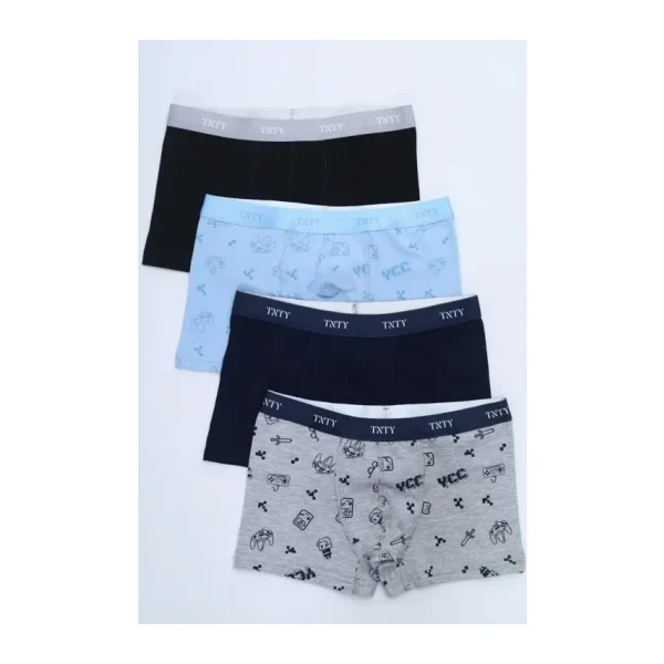 Toontoy Erkek Çocuk Baskılı Desenli Beli Lastikli 4lü Paket Boxer