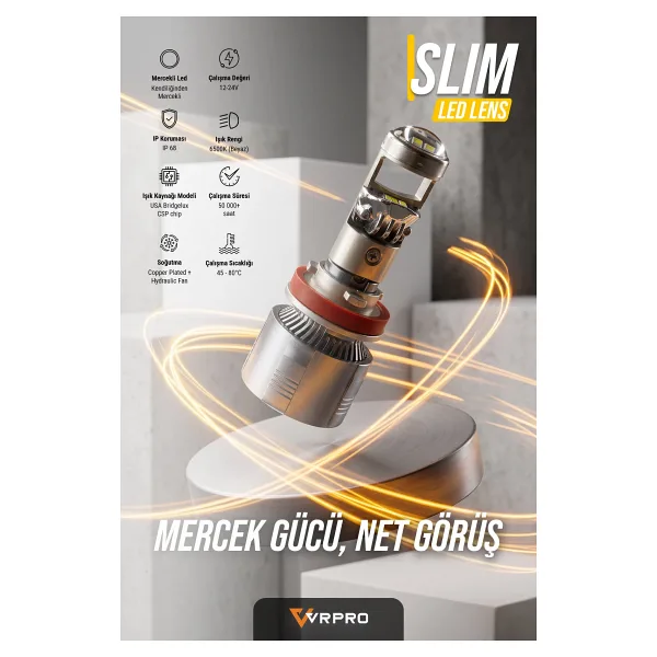 vr pro SLIM MERCEKLİ - H4 Mercekli Led Far Ampulü UFUK ÇİZGİLİ SLIM MERCEKLİ-H4