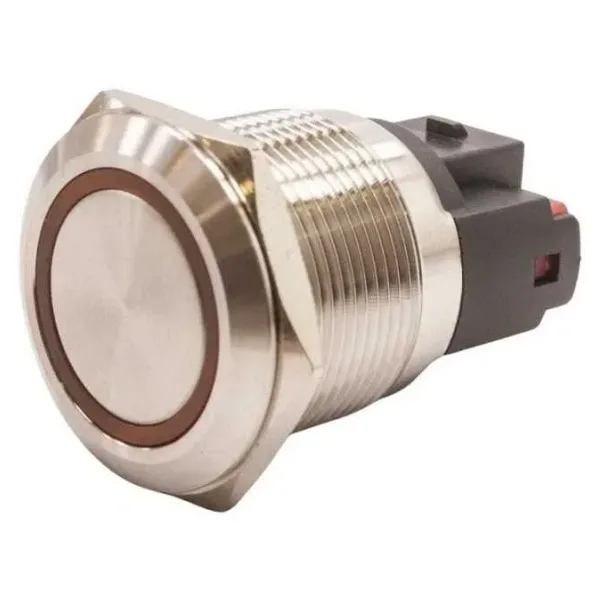 WD22E-P1-E 22mm Düz Yaylı Işıklı Metal Buton - Sarı