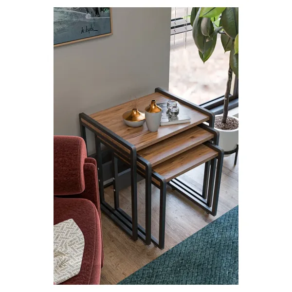 Wood House Lavisa 3'lü Zigon Sehpa (TEKERLİ) Beyaz-antrasit