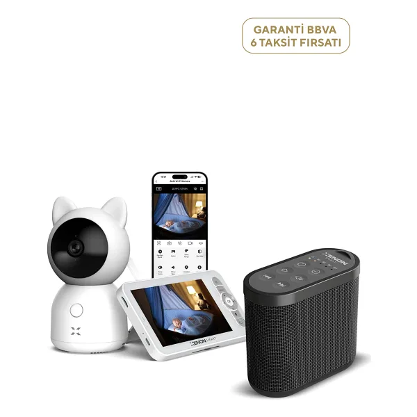 Xenon Smart Akıllı Monitörlü Bebek Kamerası ve Beyaz Gürültü Pış Pış Sesi Bebek Uyku Arkadaşı Seti