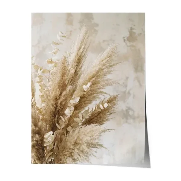 Zestia Poster Bej Pampas Otu ve Okaliptüs Nötr Boho Kompozisyon Salon Dekoru, 30 x 40